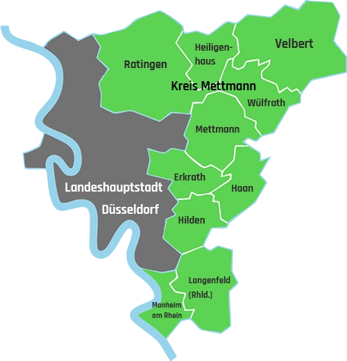 landkarte von hannover und dem kreis mettmann